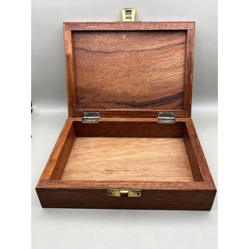 Vtg Costa Rica Wooden Sunburst Marquetry Inlay Jewelry Keepsake Box 8x5.75x2